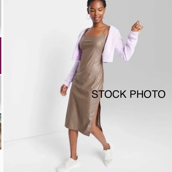 WILD FABLE Faux Leather Slip Dress in Dark Taupe Size XS - Picture 4 of 16